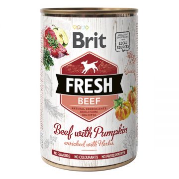 Brit Fresh, Vită cu Dovleac, Conservă hrană umedă fară cereale câini, (în aspic), 400g
