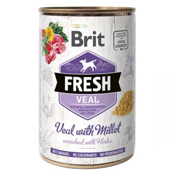 Brit Fresh, Vitel cu Mei, Conservă hrană umedă fară cereale câini, (în aspic), 400g