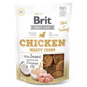 Brit Jerky Chicken with Insect Meaty Coins, recompense câini, Rondele carne Pui cu Insecte, 80g de firma originala