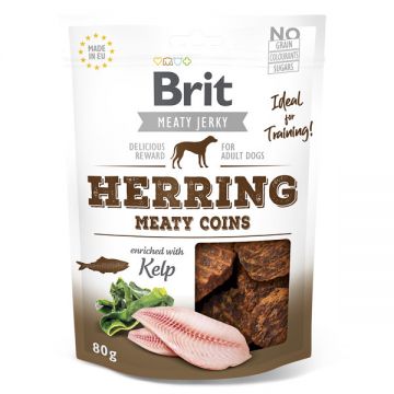 Brit Jerky, Herring Meaty Coins, recompense câini, Rondele carne Hering, 80g de firma originala