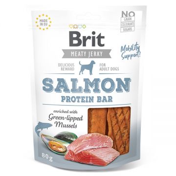 Brit Jerky Salmon Protein Bar, recompense câini, Batoane proteice Somon, 80g de firma originala
