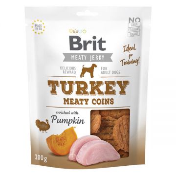 Brit Jerky Turkey Meaty Coins, recompense câini, Rondele carne Curcan, 200g de firma originala