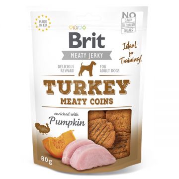 Brit Jerky Turkey Meaty Coins, recompense câini, Rondele carne Curcan, 80g de firma originala