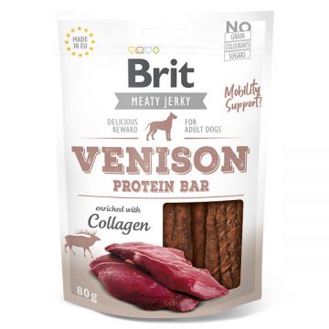 Brit Jerky Venison Protein Bar, recompense câini, Batoane proteice Vânat, 80g