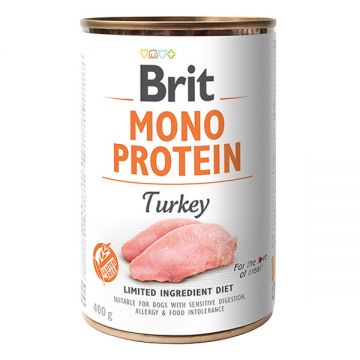 Brit Mono Protein, Curcan, Conservă hrană umedă monoproteică fară cereale câini, (pate), 400g
