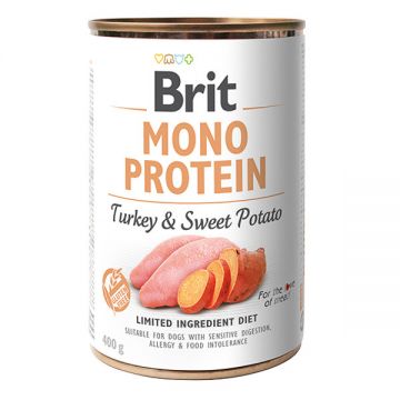 Brit Mono Protein, Curcan cu Cartof dulce, Conservă hrană umedă monoproteică fară cereale câini, (pate), 400g