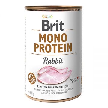 Brit Mono Protein, Iepure, Conservă hrană umedă monoproteică fară cereale câini, (pate), 400g
