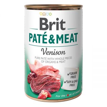 Brit Pate & Meat, Vânat, Conservă hrană umedă fară cereale câini, (pate cu bucăți de carne), 400g la reducere