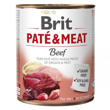 Brit Pate & Meat, Vită, Conservă hrană umedă fără cereale câini, (pate cu bucăți de carne), 800g