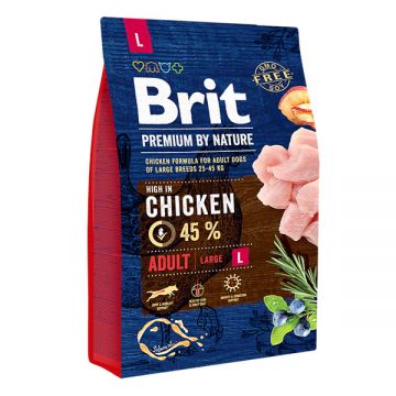 Brit Premium By Nature, Adult Large Breed, L, Pui, hrană uscată câini, 3kg