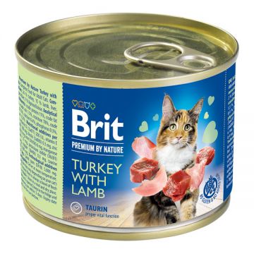 Brit Premium By Nature, Curcan și Miel, Conservă hrană umedă fară cereale pisici, (pate), 200g
