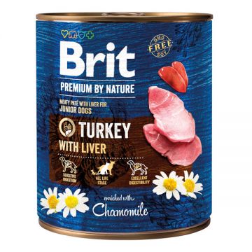 Brit Premium By Nature, Junior, Curcan și Ficat, Conservă hrană umedă fără cereale câini, (pate), 800g de firma originala