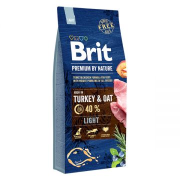 Brit Premium By Nature, Light, Curcan cu Ovăz, hrană uscată câini, managementul greutății, 15kg