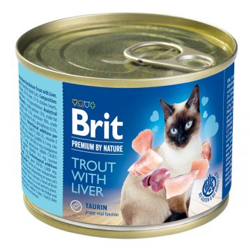 Brit Premium By Nature, Păstrăv și Ficat, Conservă hrană umedă fără cereale pisici, (pate), 200g