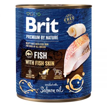 Brit Premium By Nature, Pește și Piele, Conservă hrană umedă fără cereale câini, (pate), 800g