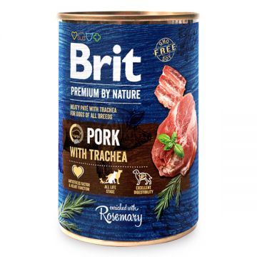Brit Premium By Nature, Porc și Trahee, Conservă hrană umedă fără cereale câini, (pate), 400g