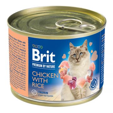 Brit Premium By Nature, Pui cu Orez, Conservă hrană umedă conținut redus cereale pisici, (pate), 200g