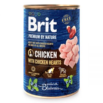 Brit Premium By Nature, Pui și Inimi, Conservă hrană umedă fără cereale câini, (pate), 400g