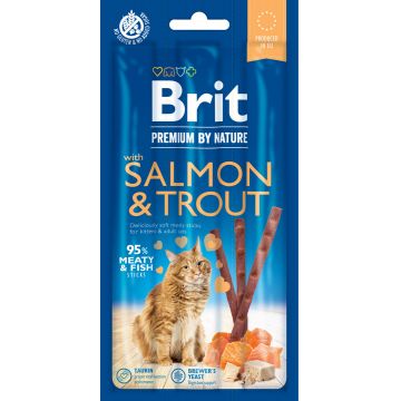 Brit Premium By Nature, recompense fară cereale pisici, batoane, Somon și Păstrăv, 3buc