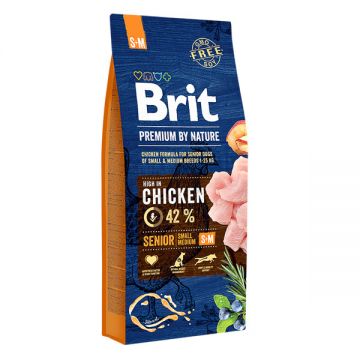 Brit Premium By Nature, Senior Small and Medium Breed, S-M, Pui, hrană uscată câini senior, 15kg