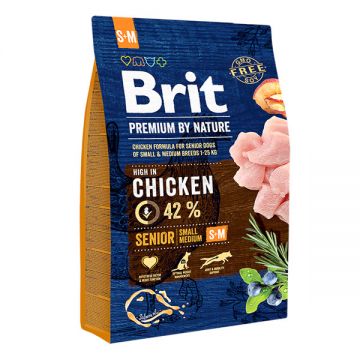 Brit Premium By Nature, Senior Small and Medium Breed, S-M, Pui, hrană uscată câini senior, 3kg