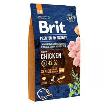 Brit Premium By Nature, Senior Small and Medium Breed, S-M, Pui, hrană uscată câini senior, 8kg