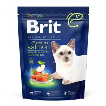Brit Premium by Nature, Sterilized, Somon, hrană uscată pisici sterilizate, 300g