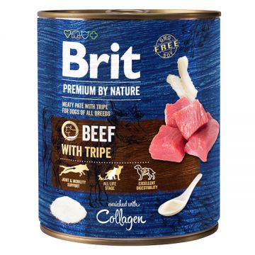 Brit Premium By Nature, Vită și Burtă, Conservă hrană umedă fără cereale câini, (pate), 800g