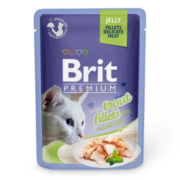 Brit Premium, File Păstrăv, plic hrană umedă pisici, (în aspic), 85g ieftina