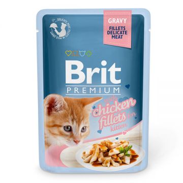 Brit Premium Kitten, File Pui, plic hrană umedă pisici junior, (în sos), 85g