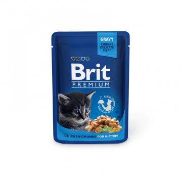 Brit Premium Kitten, Pui, plic hrană umedă pisici junior, (în sos), 100g