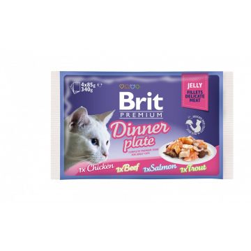 Brit Premium Multipack Dinner Plate, 4 arome, pachet mixt, plic hrană umedă pisici, (în aspic), 4 x 85g de firma originala