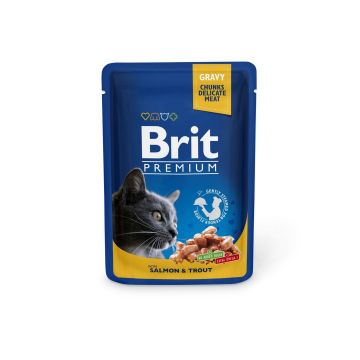 Brit Premium, Pui și Curcan, plic hrană umedă pisici, (în sos), 100g