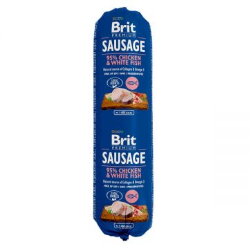 Brit Premium, Pui și Pește Alb, salam hrană umedă conținut redus cereale câini, 800g