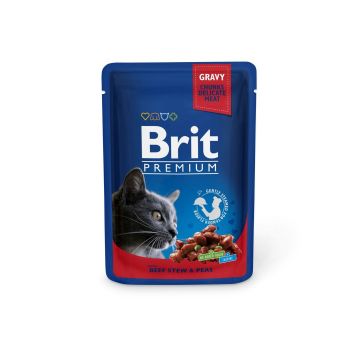 Brit Premium, Vită și Mazare, plic hrană umedă pisici, (în sos), 100g ieftina