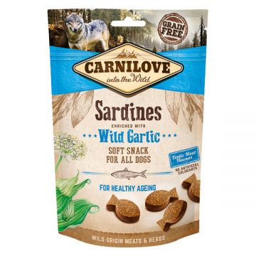 Carnilove Semi Moist Snack, Sardine cu Usturoi Salbatic, recompense functionale fară cereale câini seniori, 200g