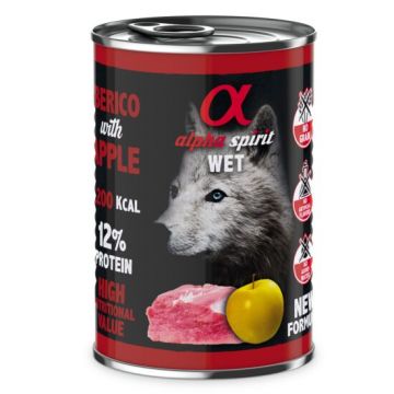 Hrana umeda Premium pentru caine Alpha Spirit, cu porc si mar, 400 g