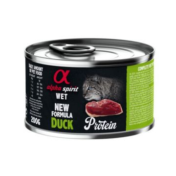 Hrana umeda Premium pentru pisica Alpha Spirit, cu pui si rata, 200 g