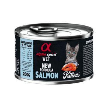 Hrana umeda Premium pentru pisica junior Alpha Spirit, cu somon, 200 g