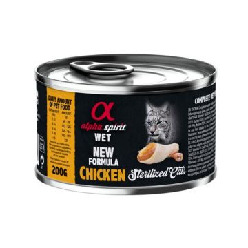 Hrana umeda Premium pentru pisica sterilizata Alpha Spirit, cu pui, 200 g