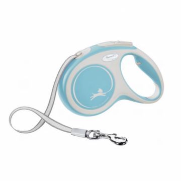 Lesa pentru caini Comfort banda, Flexi, Retractabil, Pana la 25 kg, M, 5 metri, Albastru Deschis la reducere