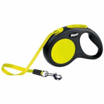 Lesa pentru caini New Classic Neon banda, Flexi, Retractabil, Pana la 12 kg, XS, 3 metri, Galben la reducere