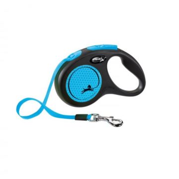 Lesa pentru caini New Classic Neon banda, Flexi, Retractabil, Pana la 15 kg, S, 5 metri, Albastru la reducere