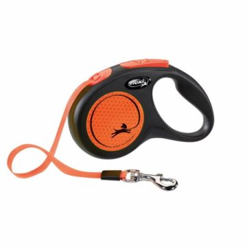 Lesa pentru caini New Classic Neon banda, Flexi, Retractabil, Pana la 15 kg, S, 5 metri, Portocaliu la reducere