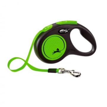 Lesa pentru caini New Classic Neon banda, Flexi, Retractabil, Pana la 15 kg, S, 5 metri, Verde la reducere