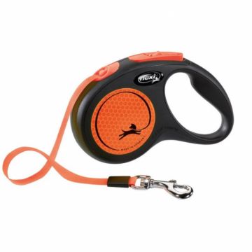 Lesa pentru caini New Classic Neon banda, Flexi, Retractabil, Pana la 25 kg, M, 5 metri, Portocaliu