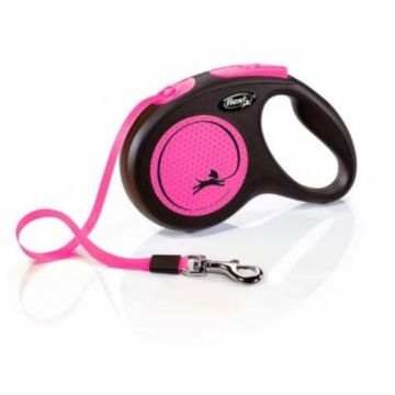 Lesa pentru caini New Classic Neon banda, Flexi, Retractabil, Pana la 25 kg, M, 5 metri, Roz la reducere