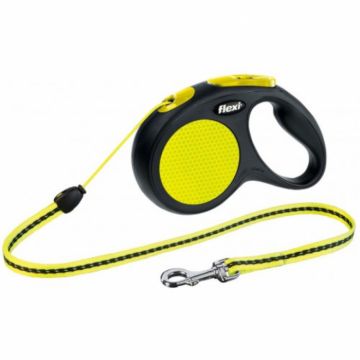 Lesa pentru caini New Classic Neon Snur, Flexi, Retractabil, Pana la 12 kg, S, 5 metri, Galben la reducere