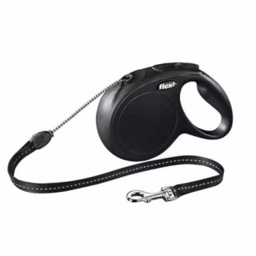 Lesa pentru caini New Classic Snur, Flexi, Retractabil, Pana la 12 kg, S, 5 metri, Negru la reducere