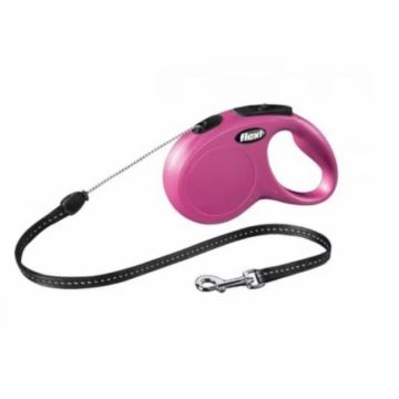 Lesa pentru caini New Classic Snur, Flexi, Retractabil, Pana la 12 kg, S, 5 metri, Roz la reducere